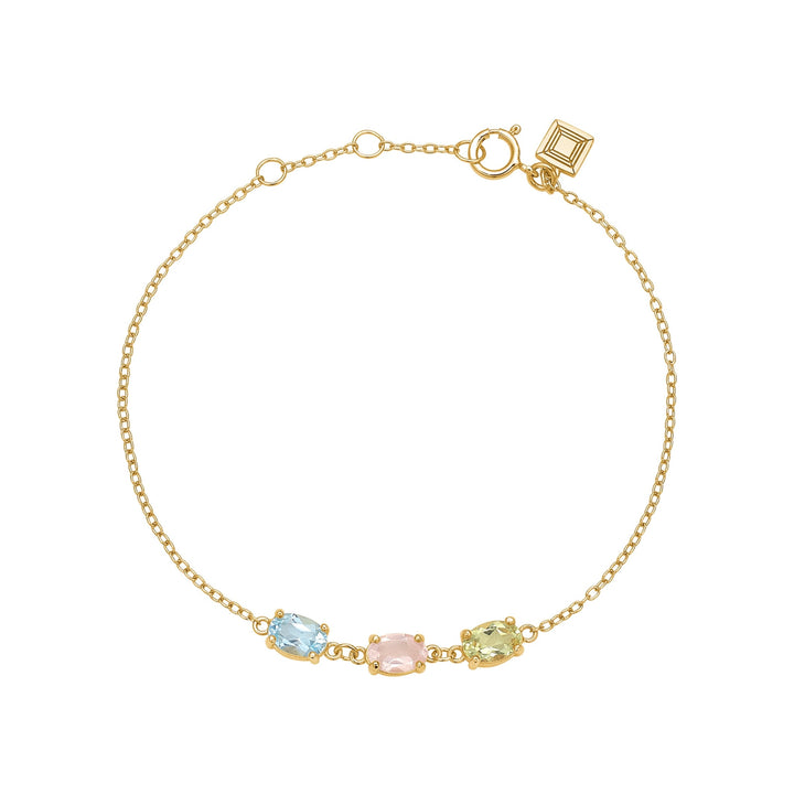 Gem bracelet with Lemon Quartz, Rose Quartz and Blue Topaz - gold plated