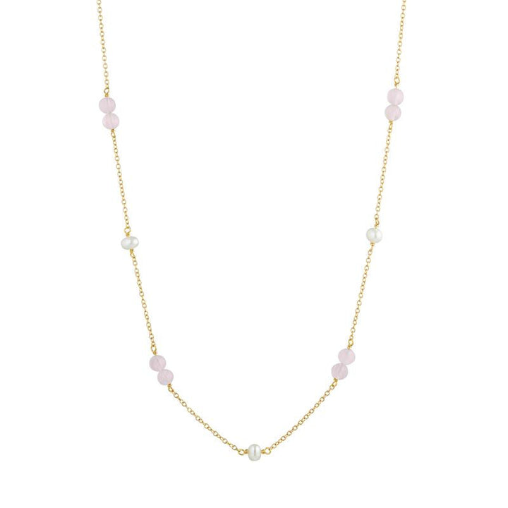 Alma necklace with Pearl og Rose Quartz - gold plated