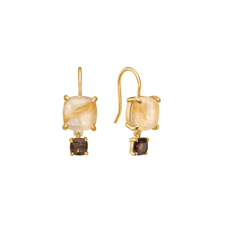 Aida earrings with Golden Rutile Quartz and Smokey Quartz - gold plated