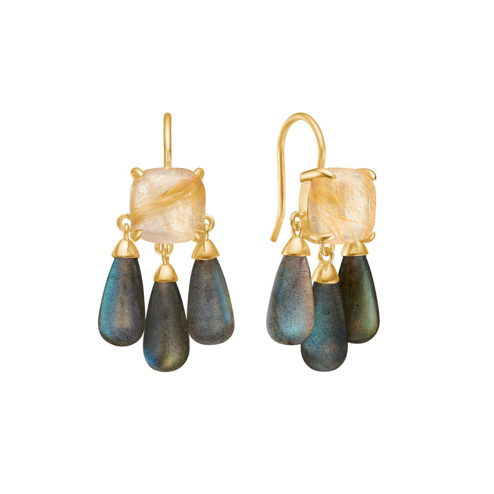 Pasha earrings with Golden Rutile Quartz and Labradorite - gold plated