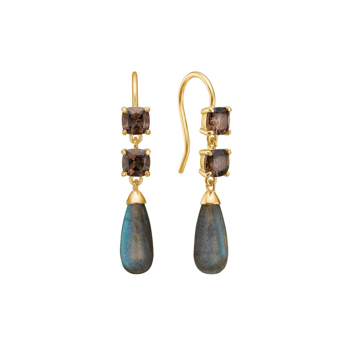 Panthea earrings with Smokey Quartz and Labradorite - gold plated