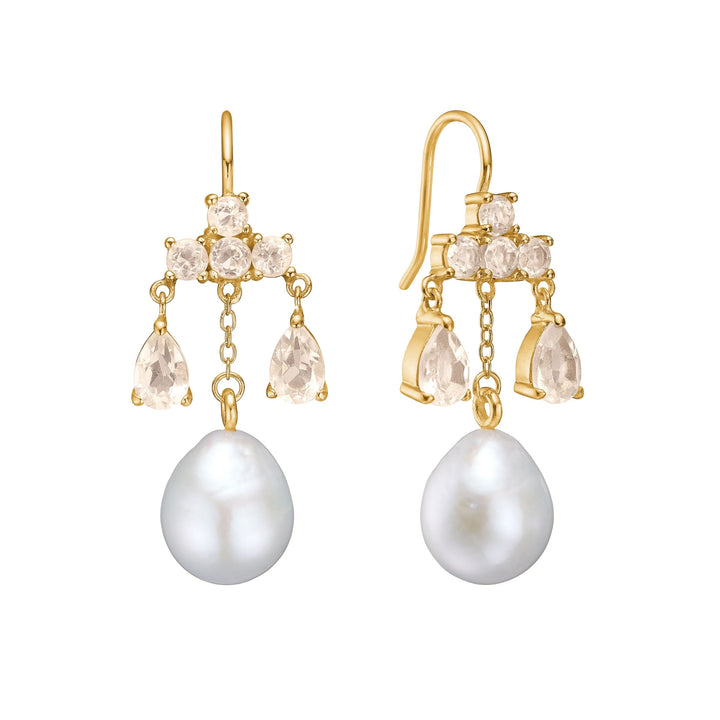 Antoinette earrings with Champagne Quartz and Baroque Pearl - gold plated
