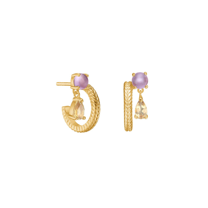 Lola hoops with Amethyst og Champagne Quartz - gold plated