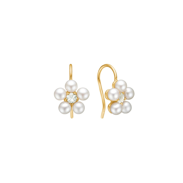 Flower earrings with Prasiolite and Pearl - gold plated