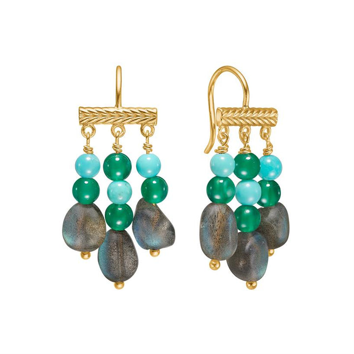 Mirage earrings with Labradorite, Green Agate, and Turquoise - gold plated