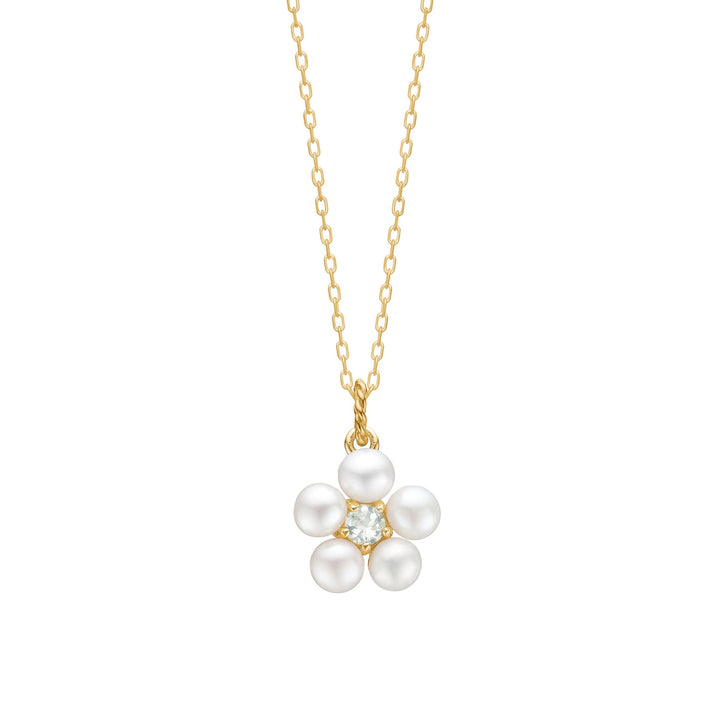 Flower pendant with Prasiolite and Pearl - gold plated