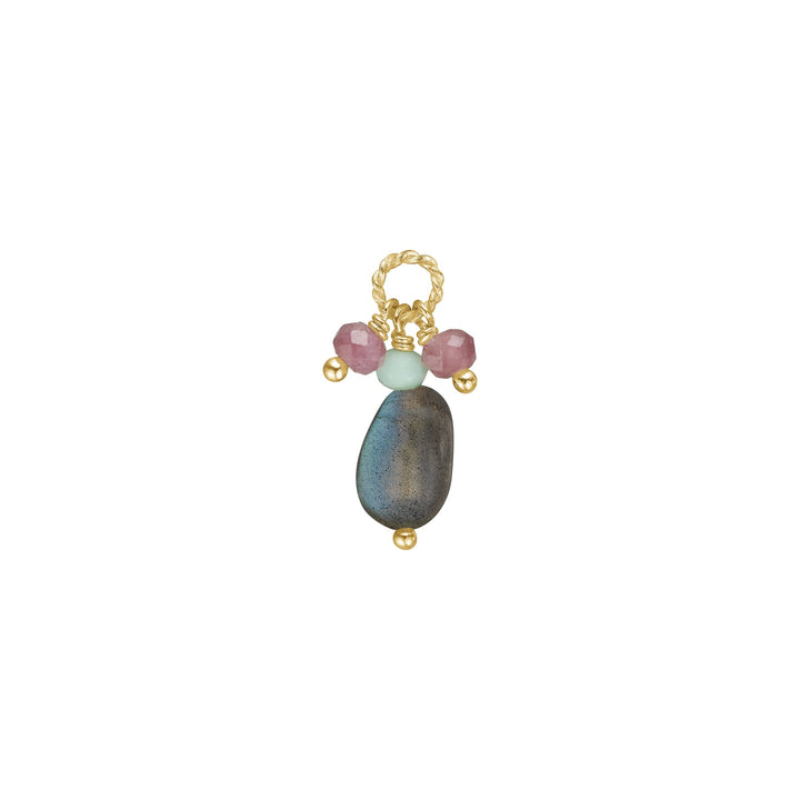 Amira charm with Labradorite, Chrysoprase, and Tourmaline - gold plated