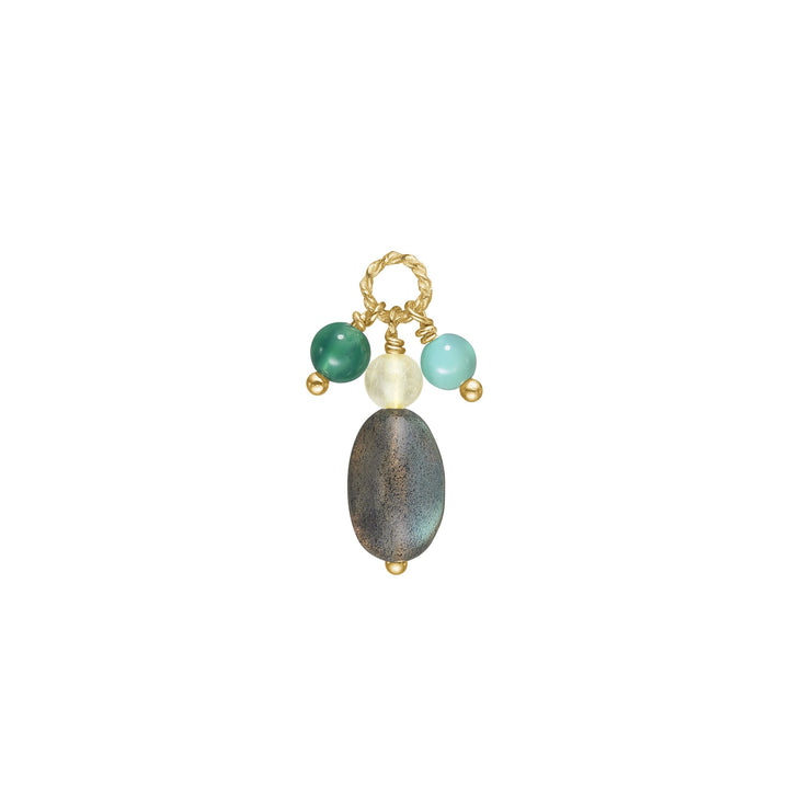 Amira charm with Labradorite, Golden Rutile Quartz, Turquoise, and Green Agate - gold plated