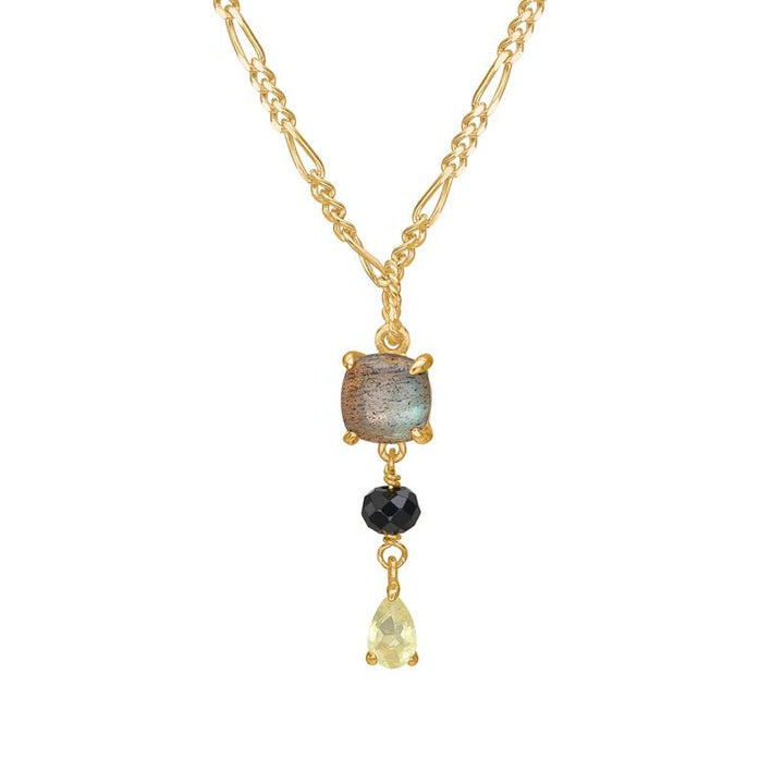 Isidore charm with Labradorite, Spinel and Lemon Quartz - gold plated