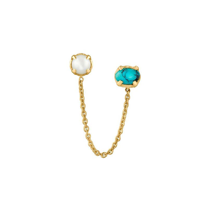 Phoebe ear stud with Pearl and Turquoise - gold plated