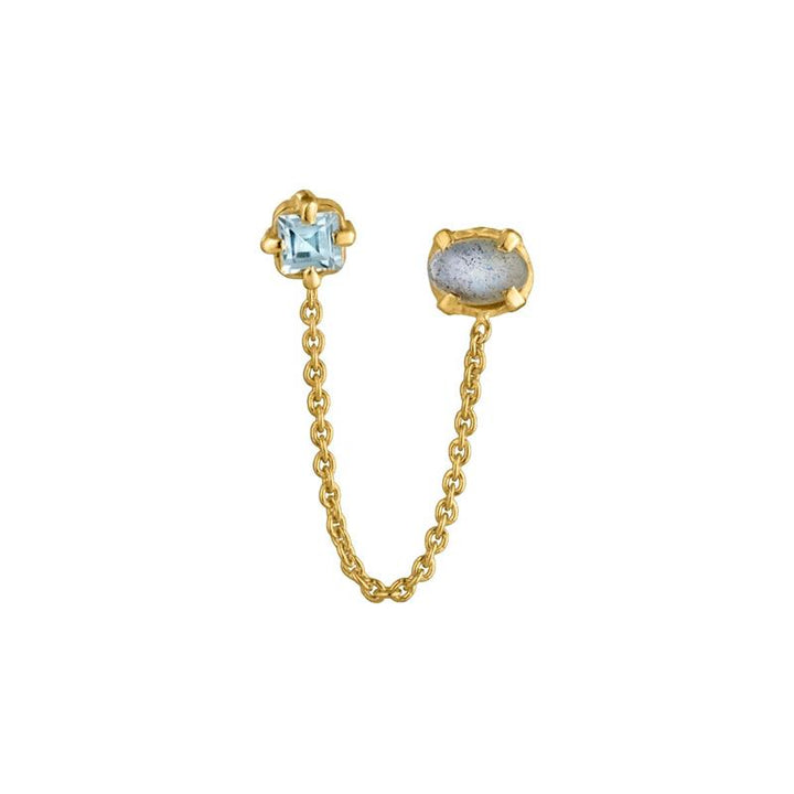 Phoebe ear stud with Labradorite and Blue Topaz - gold plated