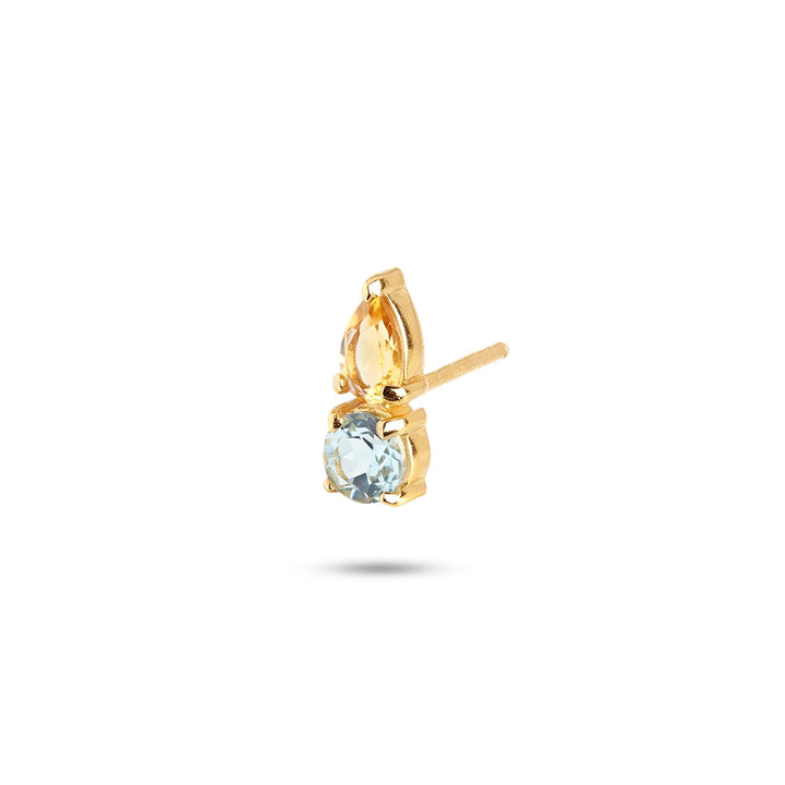 November ear stud with Blue Topaz and Citrine - gold plated