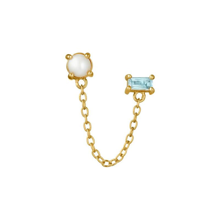 Phoebe ear stud with Blue Topaz and Pearl - gold plated