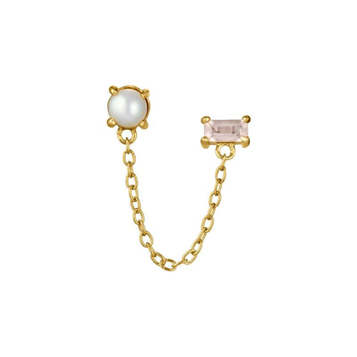 Phoebe ear stud with Rose Quartz and Pearl - gold plated