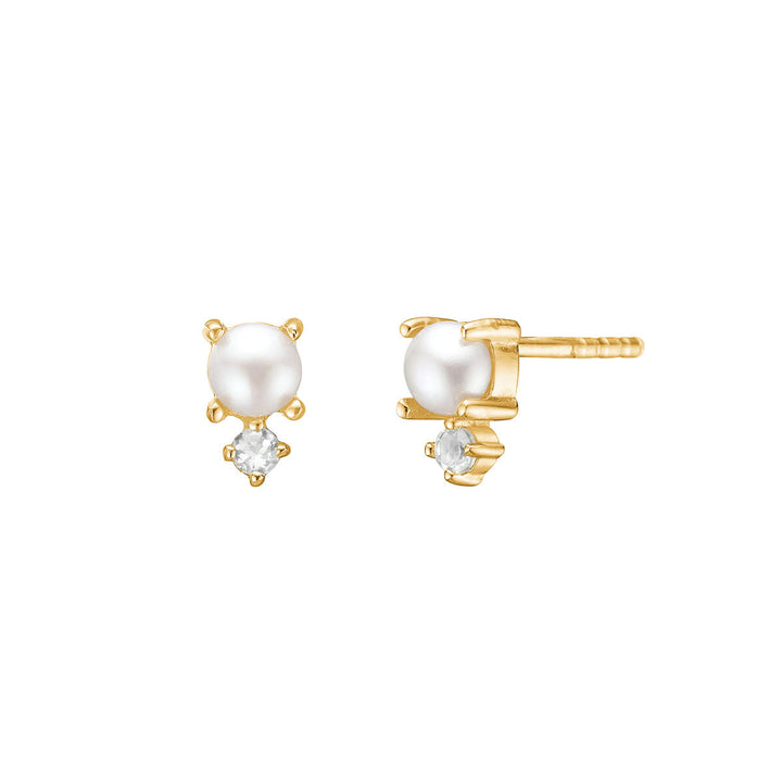 Bon Bon ear studs with Pearl and White Topaz - gold plated