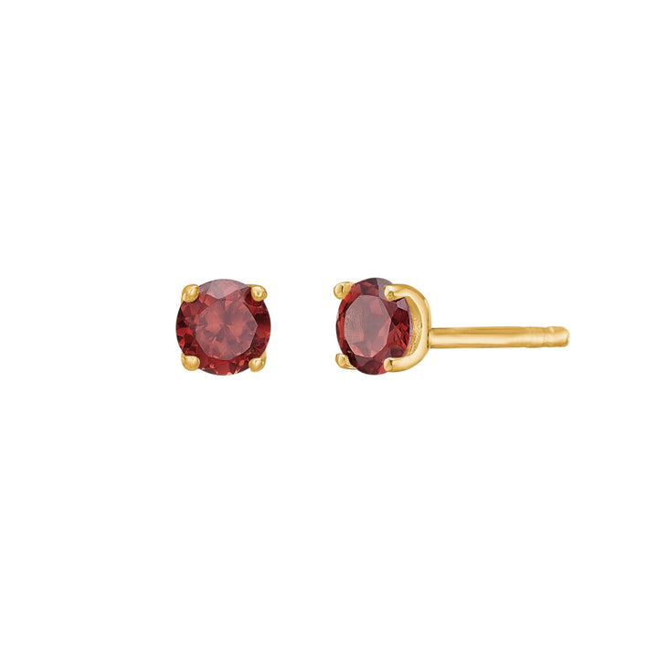 Gem ear studs with Red Garnet - gold plated