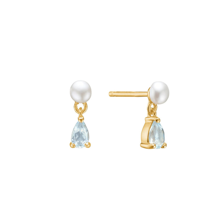 Kai ear studs with Pearl and Blue Topaz - gold plated