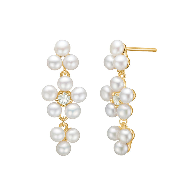 Reef ear studs with Pearl and Prasiolite - gold plated