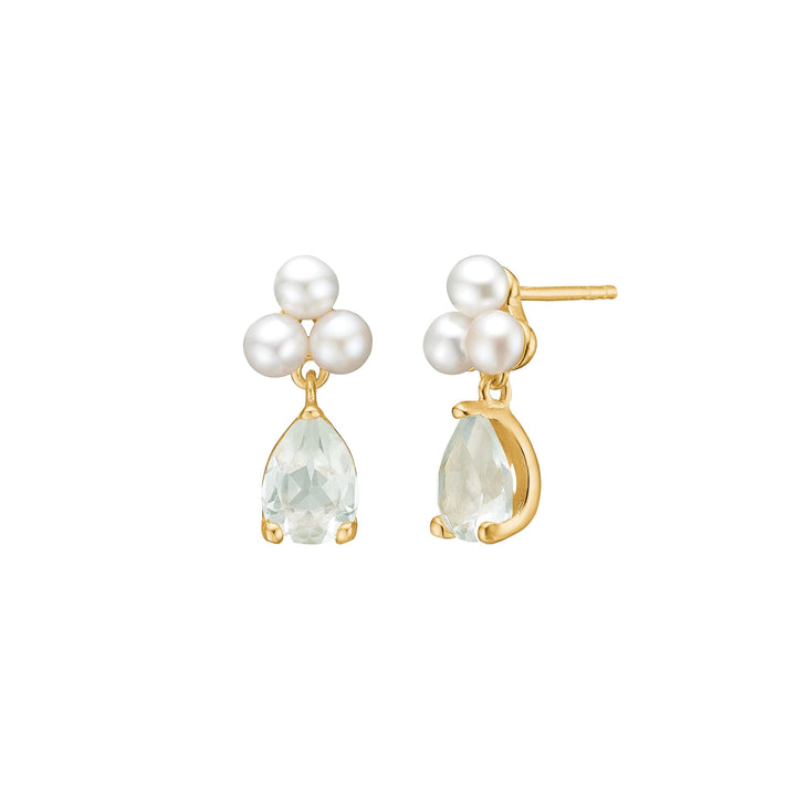 Marina ear studs with Pearl and Prasiolite - gold plated