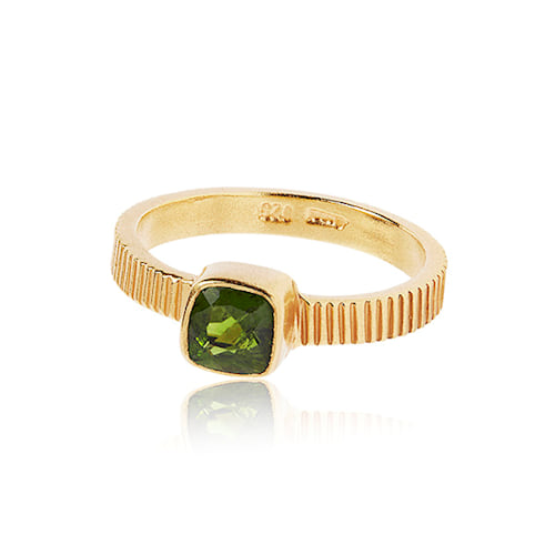 Bezel ring with Chrome Diopside - guldbelagt
