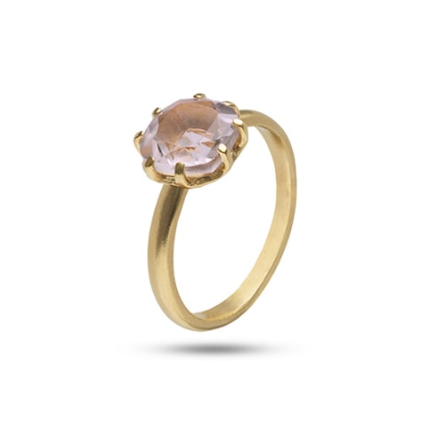 Cushion ring with Rose Quartz - gold plated
