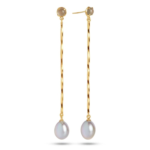 Amié ear studs with Grey Moonstone and Grey Pearl - gold plated