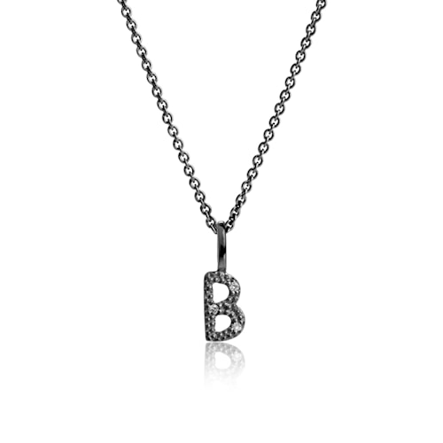 Letter pendant with Diamond B - oxidised silver