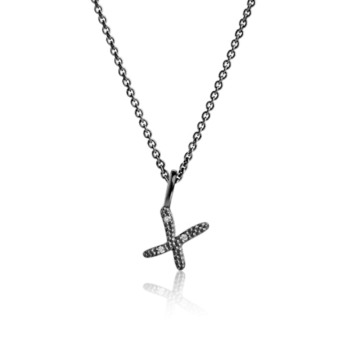 Letter pendant with Diamond X - oxidised silver