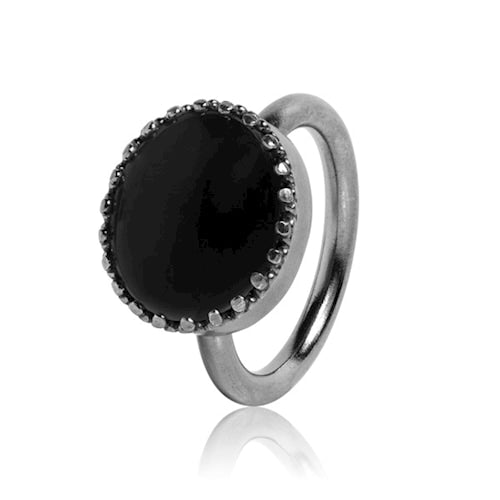 Ceos ring with Black Agate - oxidised silver